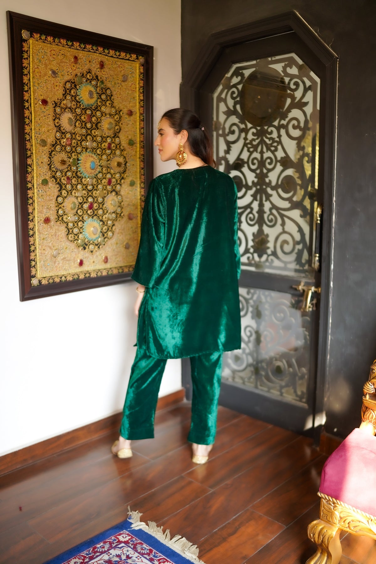 Bottle Green Velvet Co-ord Set