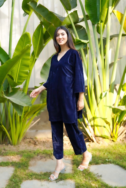 Navy Blue Velvet Co-ord Set
