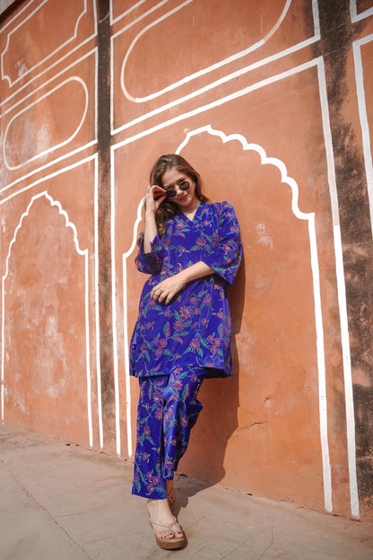 Blue Green Printed Velvet Co-ord Set