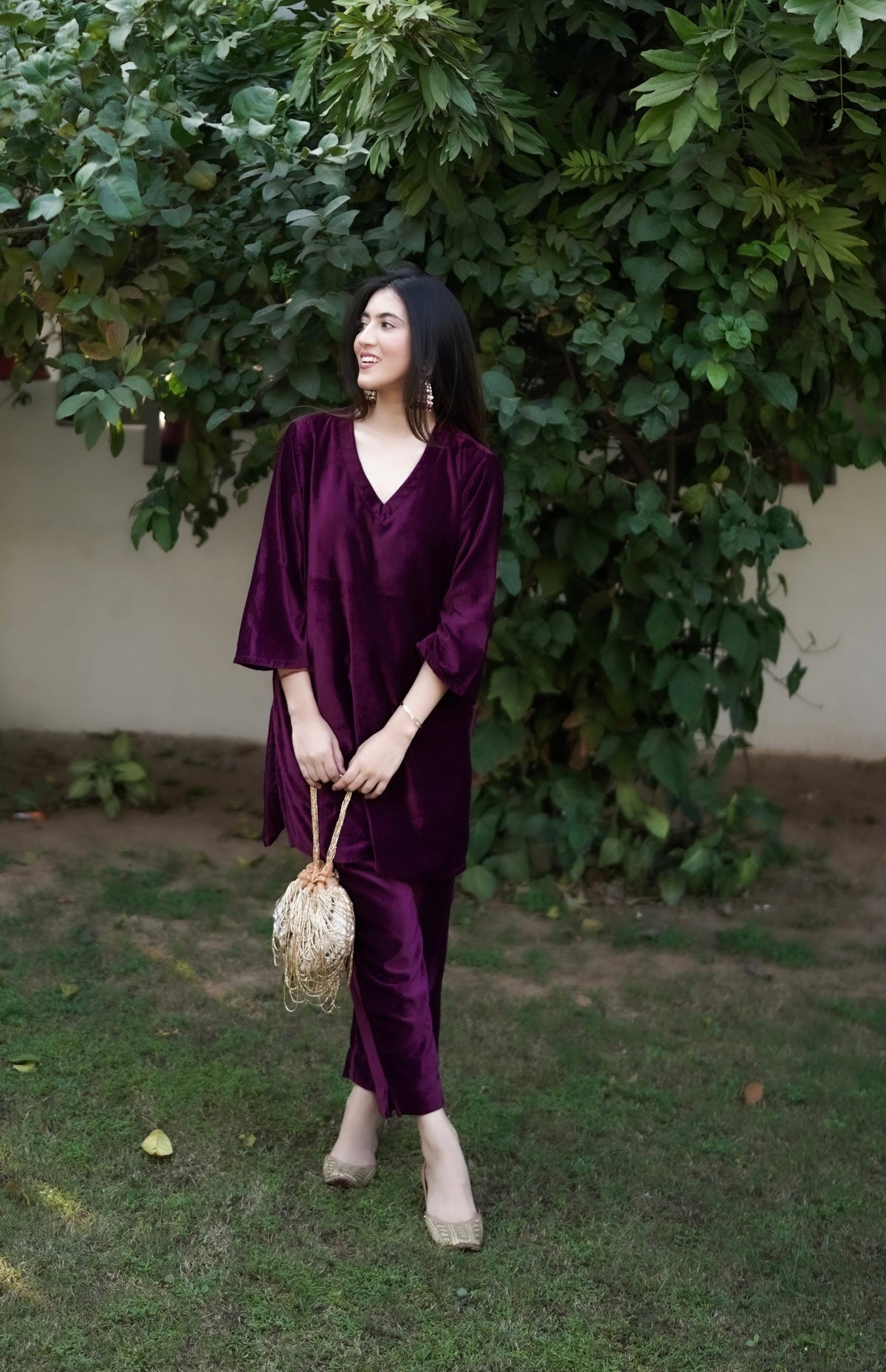 Wine Velvet Co-ord Set