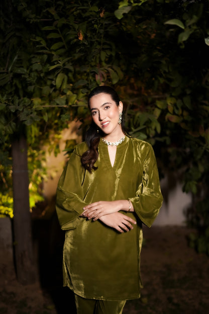 Olive Green Velvet Co-ord Set